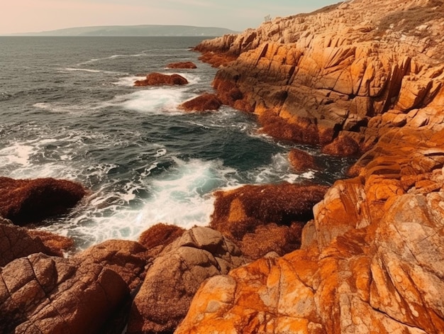 Una foto dell'oceano e delle rocce in primo piano.