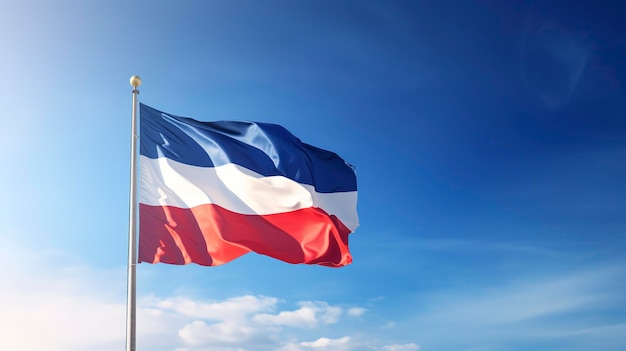Una foto della bandiera tricolore francese contro un cielo blu
