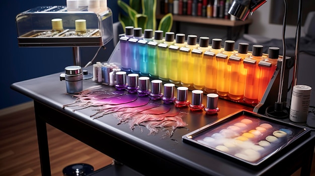 Una foto della stazione di miscelazione del colore dei capelli di un salone