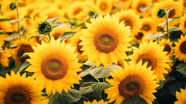 Una foto dettagli di alta qualità campo di girasoli in fiore