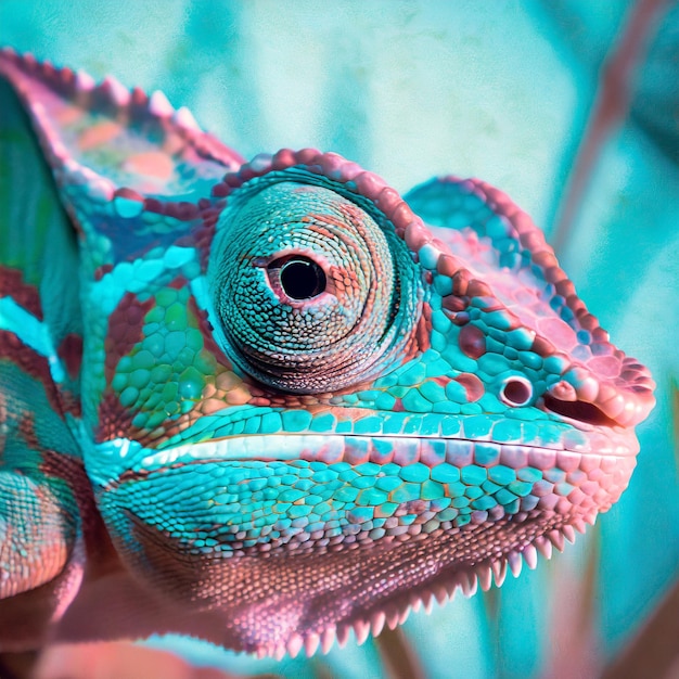 Una foto dettagliata degli occhi di un camaleonte