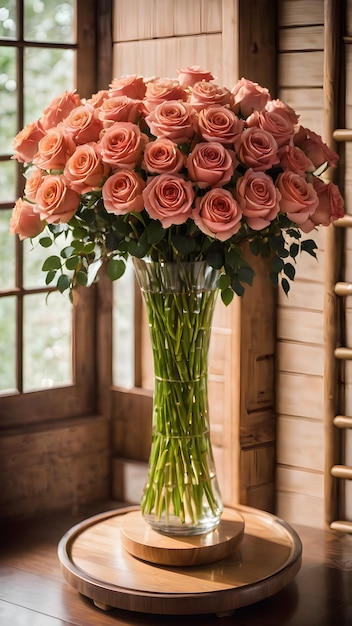 Una foto di alta qualità di una bellissima disposizione di fiori di rose.