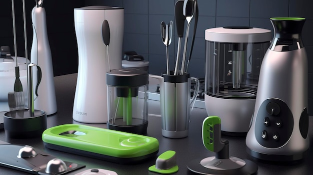 Una foto di elettrodomestici e utensili da cucina innovativi e intelligenti