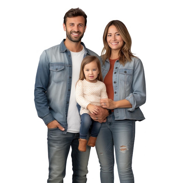 Una foto di famiglia con un bambino e un uomo che indossa una giacca di jeans