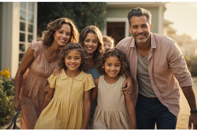 Una foto di famiglia perfetta. Scatto di una famiglia che si fa un selfie insieme a casa