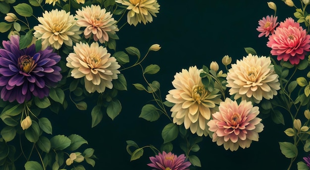 Una foto di fiori dipinti con uno sfondo verde
