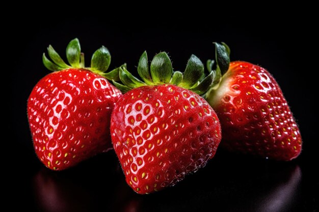 Una foto di fragole fresche su sfondo nero