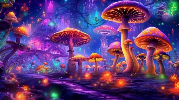 Una foto di funghi in un mondo fantastico.