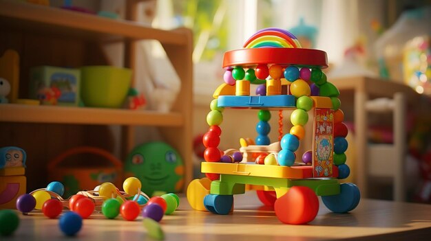 Una foto di giocattoli educativi colorati in una sala giochi