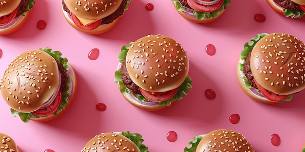 una foto di hamburger su uno sfondo rosa