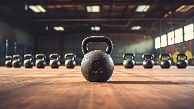 Una foto di kettlebell sul pavimento di una palestra