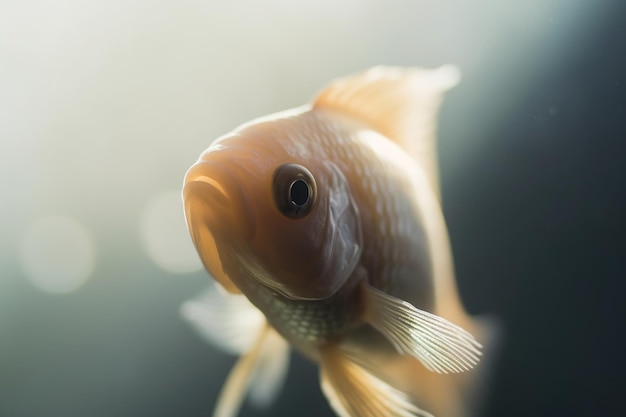 Una foto di pesce primo piano della messa a fuoco morbida della luce del viso