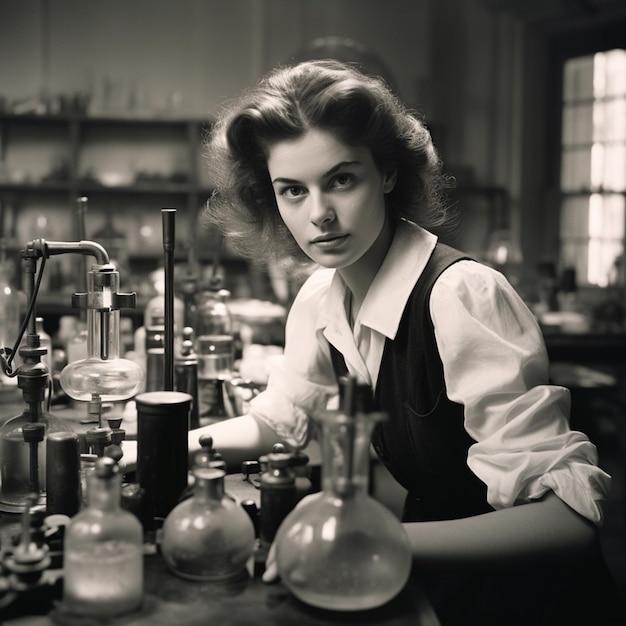 Una foto di robert doisneau di una bella scienziata