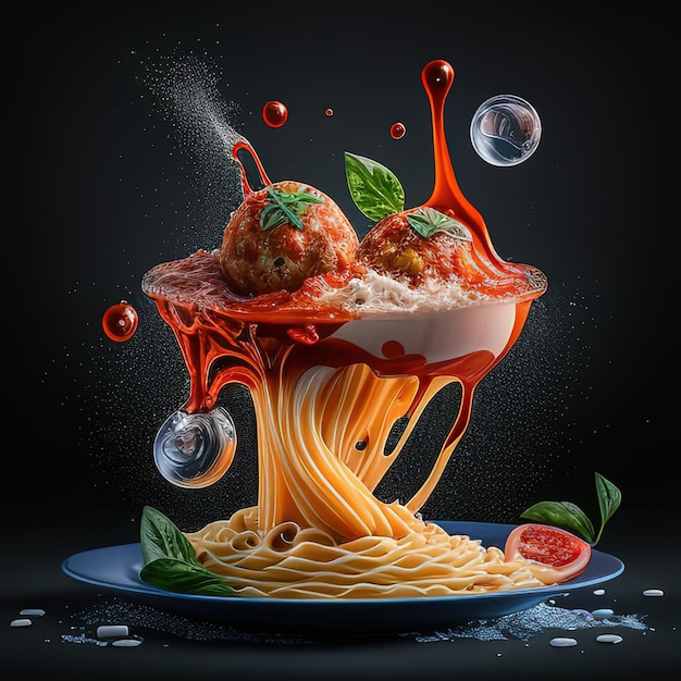 Una foto di spaghetti con sopra una polpetta