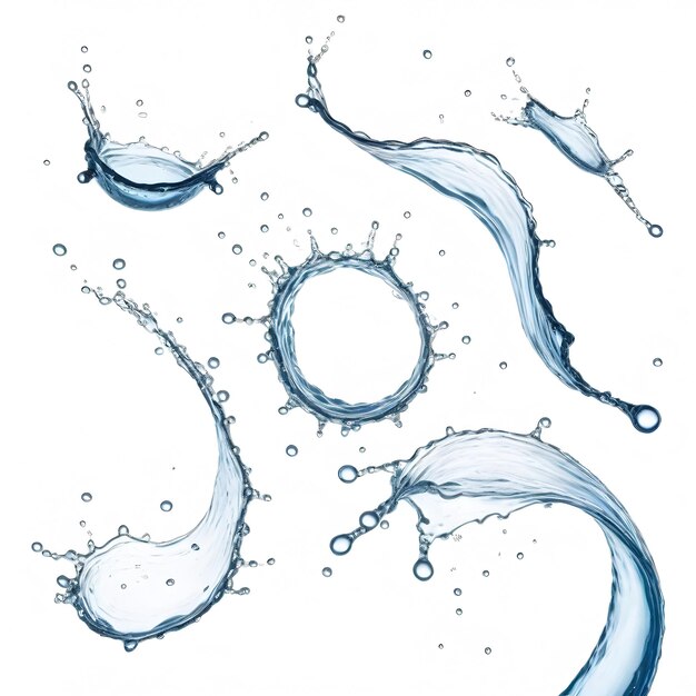 una foto di spruzzo d'acqua e bolle isolate su sfondo bianco