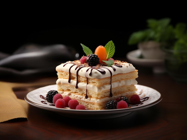 Una foto di torta deliziosa e gustosa alla crema