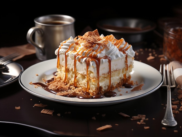 Una foto di torta deliziosa e gustosa alla crema