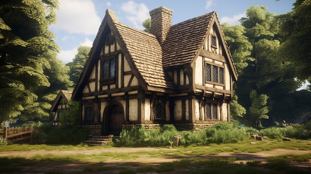 Una foto di un'abitazione Tudor semplice e compatta