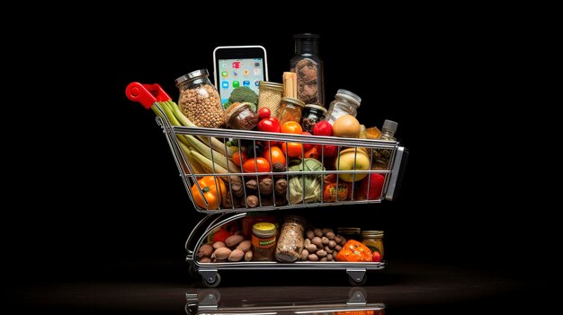 Una foto di un'app di acquisto online con articoli di alimentari in un carrello