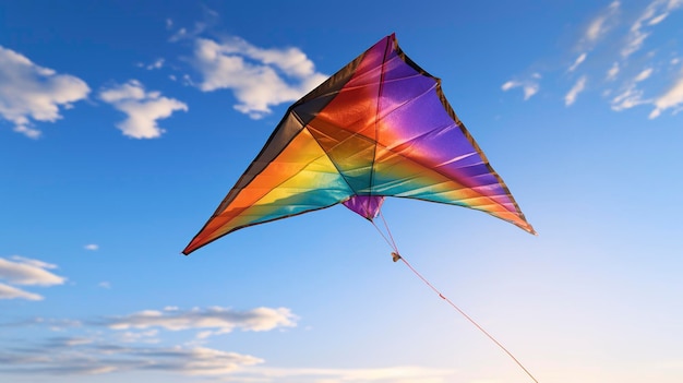 Una foto di un aquilone colorato che vola nel cielo