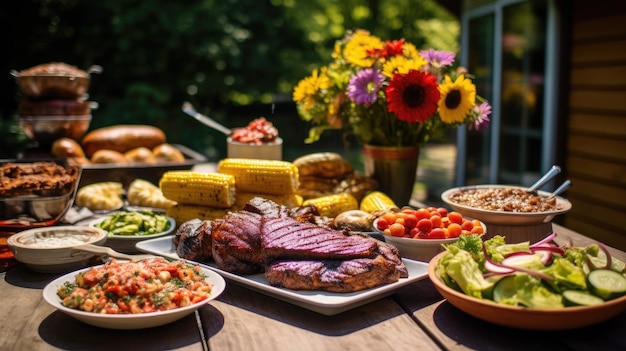 una foto di un barbecue americano che si estende nel cortile sul bel giorno