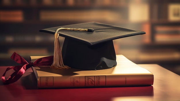 Una foto di un berretto di laurea e di un diploma su un podio