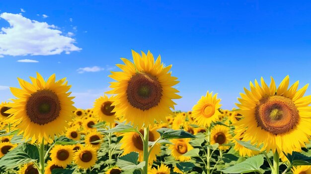 Una foto di un campo di girasoli con un cielo blu limpido