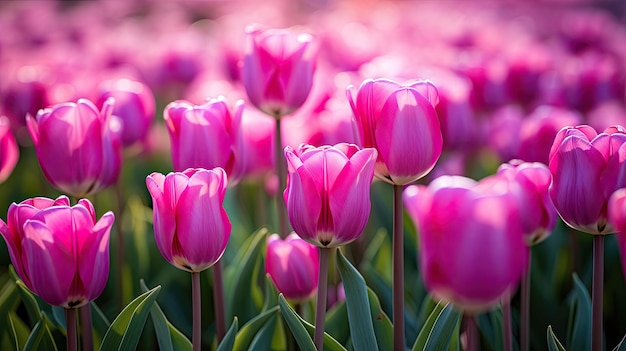 una foto di un campo di tulipani magenta in piena fioritura