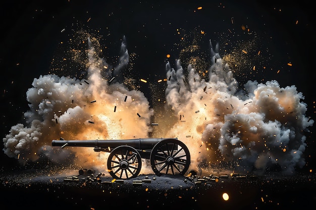 una foto di un cannone con le parole guerra su di esso