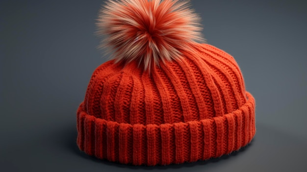 Una foto di un cappello d'inverno a maglia con un pompom