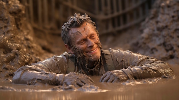 Una foto di un cliente della spa che si gode un bagno di fango