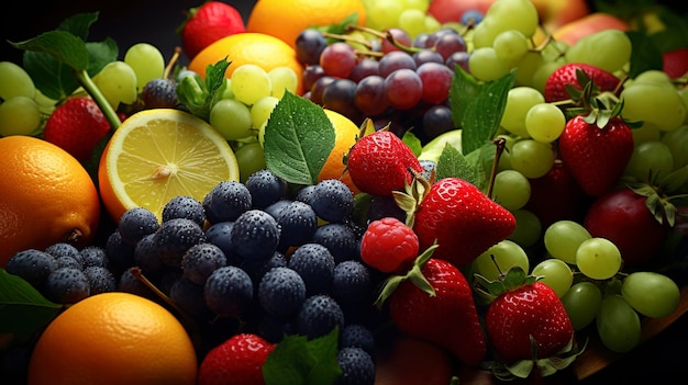 Una foto di un colorato assortimento di frutta fresca