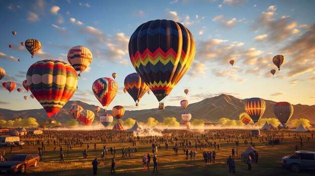 Una foto di un colorato festival di mongolfiere