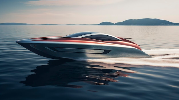 Una foto di un'elegante barca a motore con un design aerodinamico