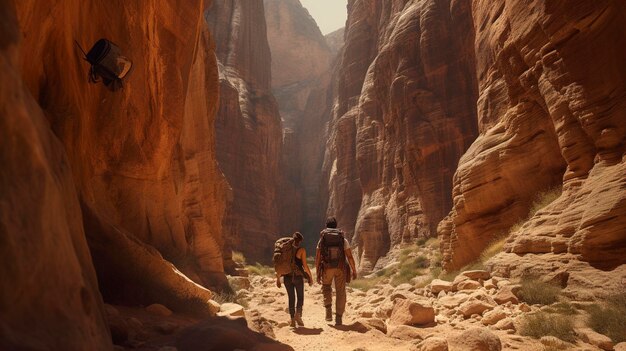 Una foto di un'escursione attraverso un canyon