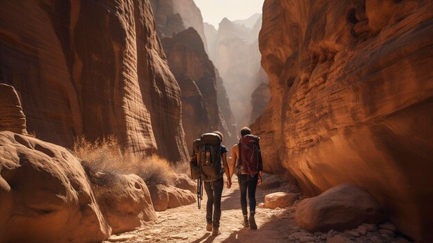 Una foto di un'escursione attraverso un canyon