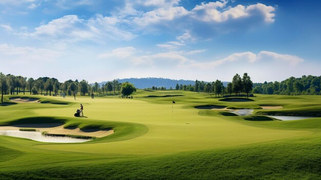 Una foto di un fairway di un campo da golf con i golfisti