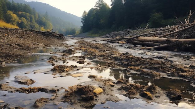 Una foto di un fiume un tempo incontaminato ora pesantemente colpito dall'inquinamento