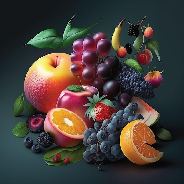 Una foto di un frutto e un mazzo di frutti