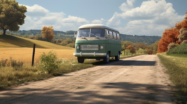 Una foto di un furgone di consegna su una strada rurale