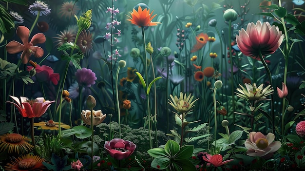 una foto di un giardino con fiori e piante