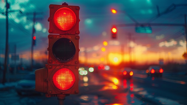 Una foto di un gruppo di semafori per le norme di traffico notturne generata da AI