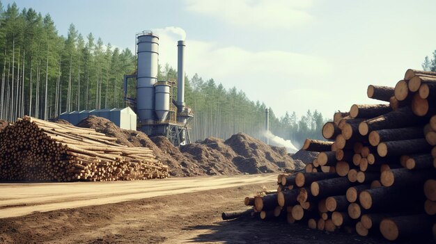 Una foto di un impianto di biomassa con foresta sostenibile