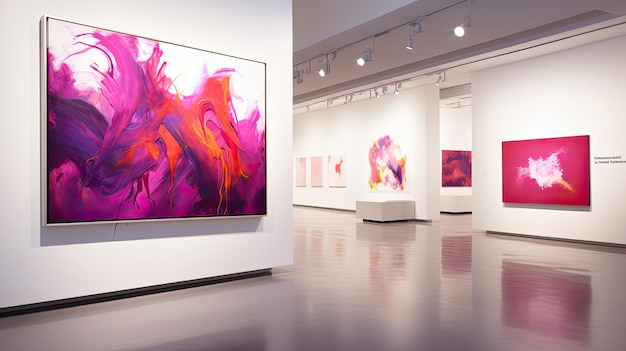 una foto di un'installazione d'arte astratta magenta in una galleria contemporanea