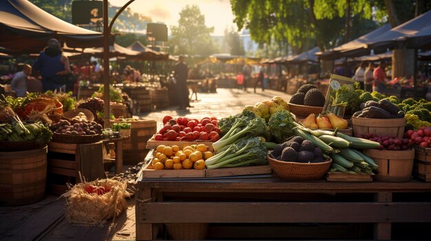 Una foto di un mercato agricolo sul tema dell'energia sostenibile