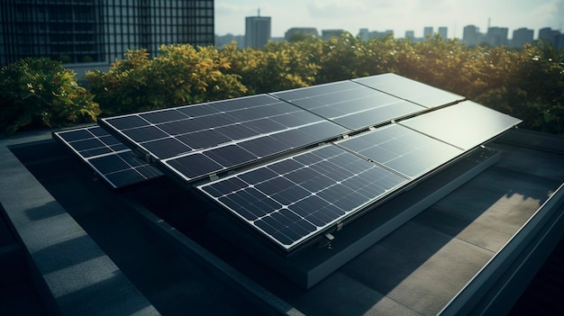 Una foto di un pannello solare sul tetto di un edificio verde