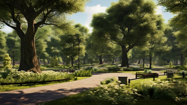 Una foto di un parco urbano con infrastrutture verdi