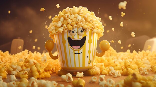 Una foto di un personaggio 3D che usa una macchina per i popcorn