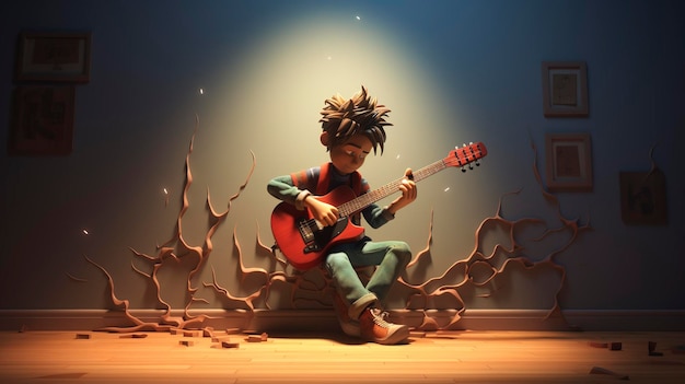 Una foto di un personaggio 3D con una chitarra