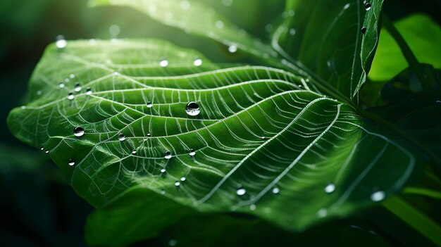 Una foto di un primo piano di una ragnatela su una foglia